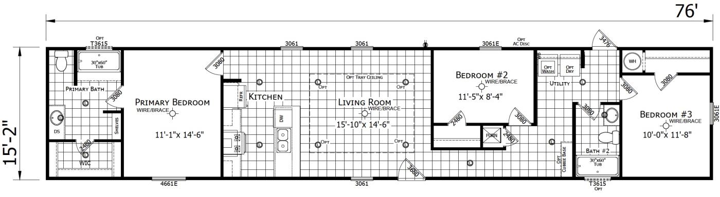 The Henderson 3 bedroom 2 bath mobile home