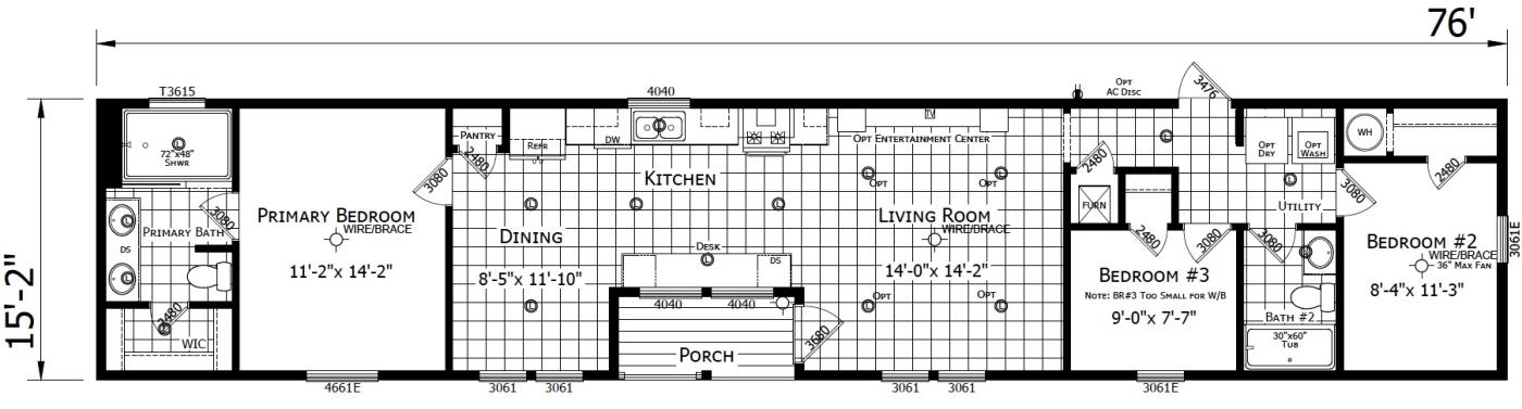 The Kathleen 3 bedroom 2 bath mobile home