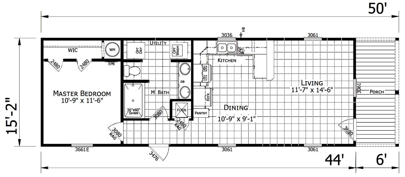 The Yoshi Single Wide 1 bed 1 bath mobile home